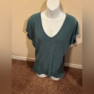 Express One Eleven Green V-Neck Tee | Soft Slub Knit Top | Size S